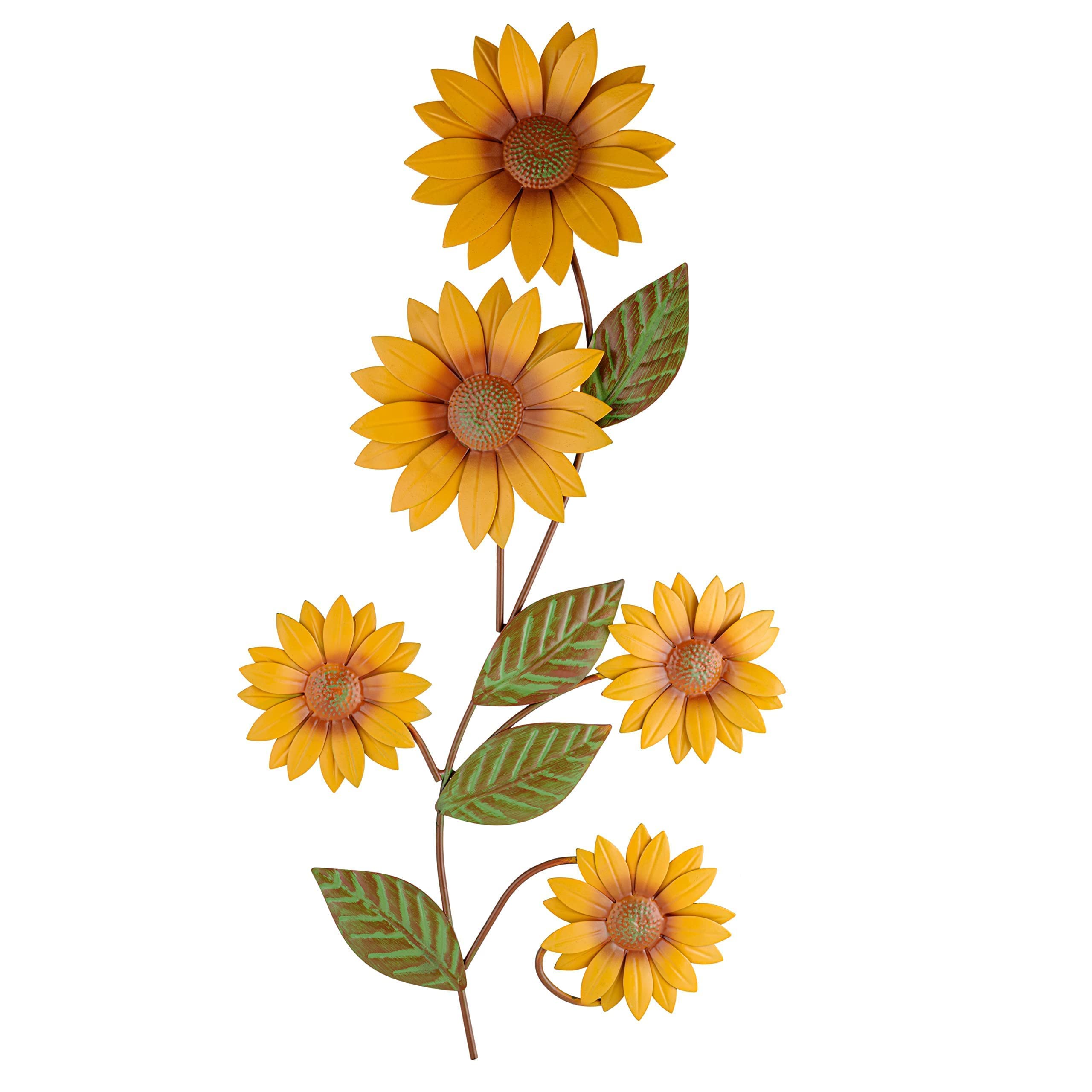 BEE ON BLOOM Metal sunflower wall decor 25 Inches for indoors and outdoors | Perfect sunflower decor for porch, patio, kitchen | Rustic yellow individually hand painted petals