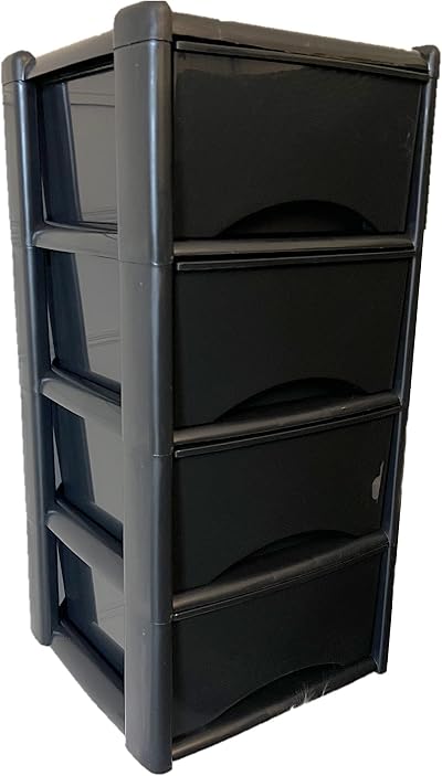 Neat Large 4 Drawer Plastic Storage Tower Unit Black Frame 39x39x80cm