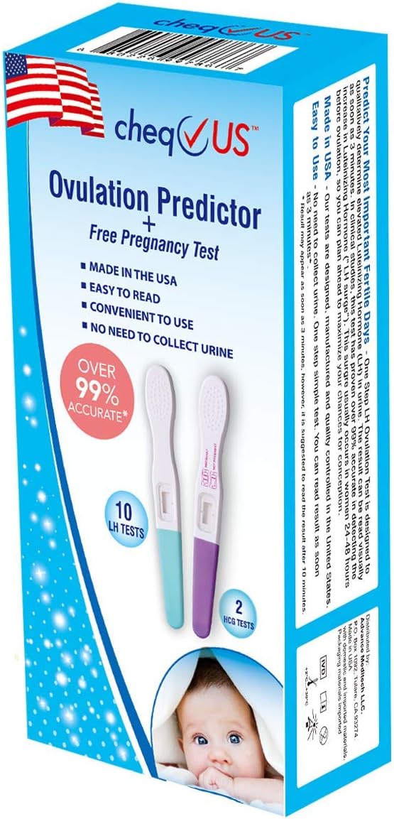 CheqUS Lh Ovulation Predictor 10 Piece Urine Test and 2 Piece Hcg Pregnancy Urine Combo Pack