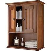 Treocho Wood Wall Cabinet, Bathroom Medicine Cabinet Storage with Doors and Adjustable Shelf, Rustic Cabinet Wall Mounted for