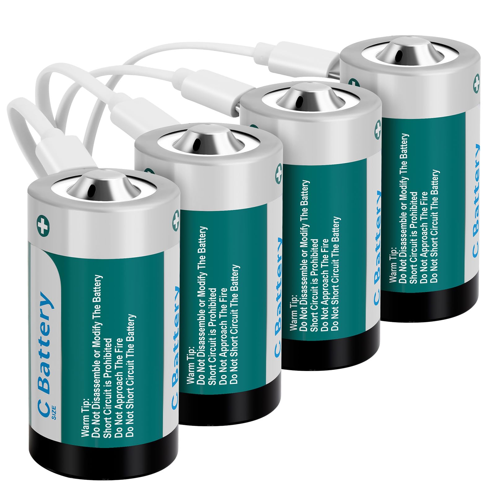 Photo 1 of Fitinoch 4 Pack Rechargeable Lithium C Cell Batteries 4100mWh, Long-Lasting 1.5V C Size Battery with USB Charging Cable