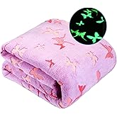 Glow in The Dark Blanket Butterfly Gifts for Kids Girls Birthday Christmas Bedroom Bed Room Decor Soft Cozy Fluffy Plush Fleece Premium Luminous Throw Fun Cool for Teen Toddler 50"x60"