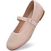 Tanamo Mary Jane Shoes Flats for Women Round Toe Shoes Ballet Flats Comfortable Dressy Adjustable Straps Casual Office Work Wedding Washable Knit Slip On Pink