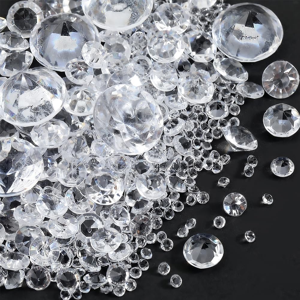 SOFPLATE 1100Pcs Clear Scatter Crystals Acrylic Scatter Diamonds Wedding Table Confetti Rhinestones Vase Filler Beads for Table Wedding Decorations Bridal Shower Decorations 3MM 6MM 7MM 10MM 20MM