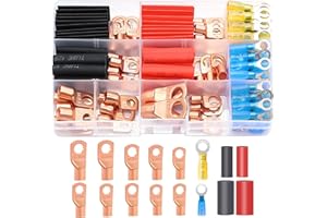 Twidec/110PCS Battery Cable Ends AWG 2 4 6 8 10 12 14 16 Gauge Copper Cable Wire Lugs,Ring Terminals Connectors,Copper Ring Terminals with Heat Shrink N-067-110PCS