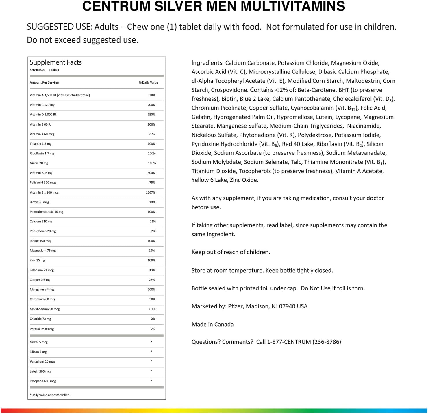 Centrum Silver Multivitamin for Men 50 Plus, Multivitamin/Multimineral Supplement with Vitamin D3, B Vitamins and Zinc - 200 Count: Health & Personal Care