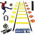 AOPUETRX Soccer Agility Training Equipment Set, Soccer Accessories 20Ft Agility Ladder, 12 Cones, Solo Soccer Trainer, Jump Rope Speed Training Equipment Gifts for Boy