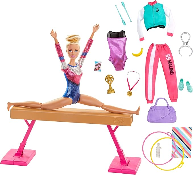 Barbie Gymnastics Playset with Doll, Balance Beam, 15+ Accessories