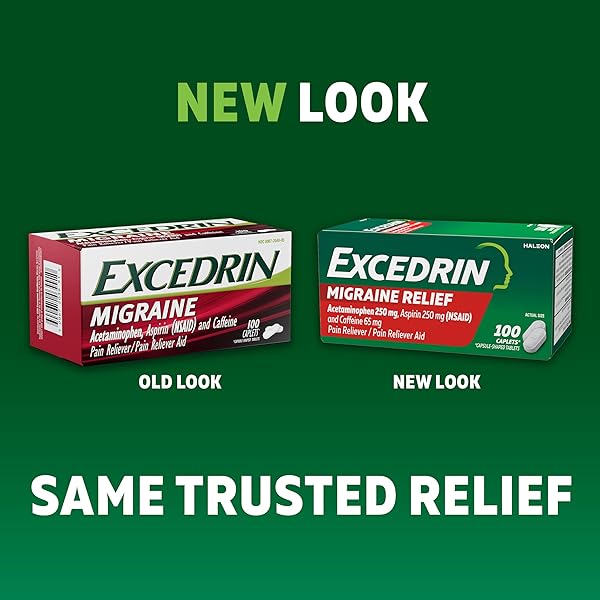EXCEDRIN MIGRAINE RELIEF CAPLETS FOR MIGRAINE SYMPTOMS, ACETAMINOPHEN 500MG, ASPIRIN 250MG, CAFFEINE 65MG, PAIN RELIEVER, 24 COUNT