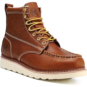 HVB806 Men's 6" Soft Toe Work Boots, Full Grain Leather Work Boots for Men, Slip Resistant, Lightweight & Breathable, Durable