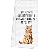 EGBTL Funny Orange Tabby Cat Gifts Kitchen Towels, Cat Lover Gifts for Women, Funny Hand Towels for Bathroom Decor, A Kitchen Is Not Complete without Dishcloths Dish Towel forKitchen 16x24 Inches