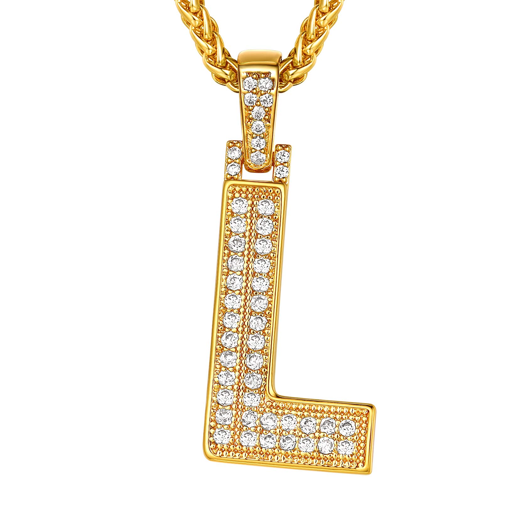 Suplight Initial Necklace Pendant, Gold L Necklace, Hip Hop Necklace Pendant, Bling Custom Name Necklace, Cubic Zirconia Letter Necklace for Men Boys