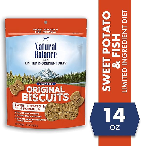 NATURAL BALANCE LIMITED INGREDIENT REWARDS CRUNCHY BISCUITS, GRAIN-FREE DOG TREATS FOR ADULT DOGS OF ALL BREEDS, SALMON RECIPE, 14 OUNCE (PACK OF 1)