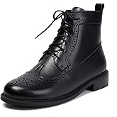 SEIFIN Women's Wingtip Oxford Boot Combat Boots Side Zip Ankle Motorcycle Boots Dressy Lace Up Wingtip Brogue Short Booties