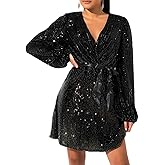 828 - Plus Size Long Sleeves Wrapped V Neck Sequins Skater Style Cocktail Evening Club Dress