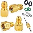 Boltigen R1234YF Refrigerant Tank Adapters, R12 to R1234YF Adapter Connector, 1/2 LH to 1/4 Flare R1234YF Vacuum Pump Adapter Fittings with Valve Core Remover