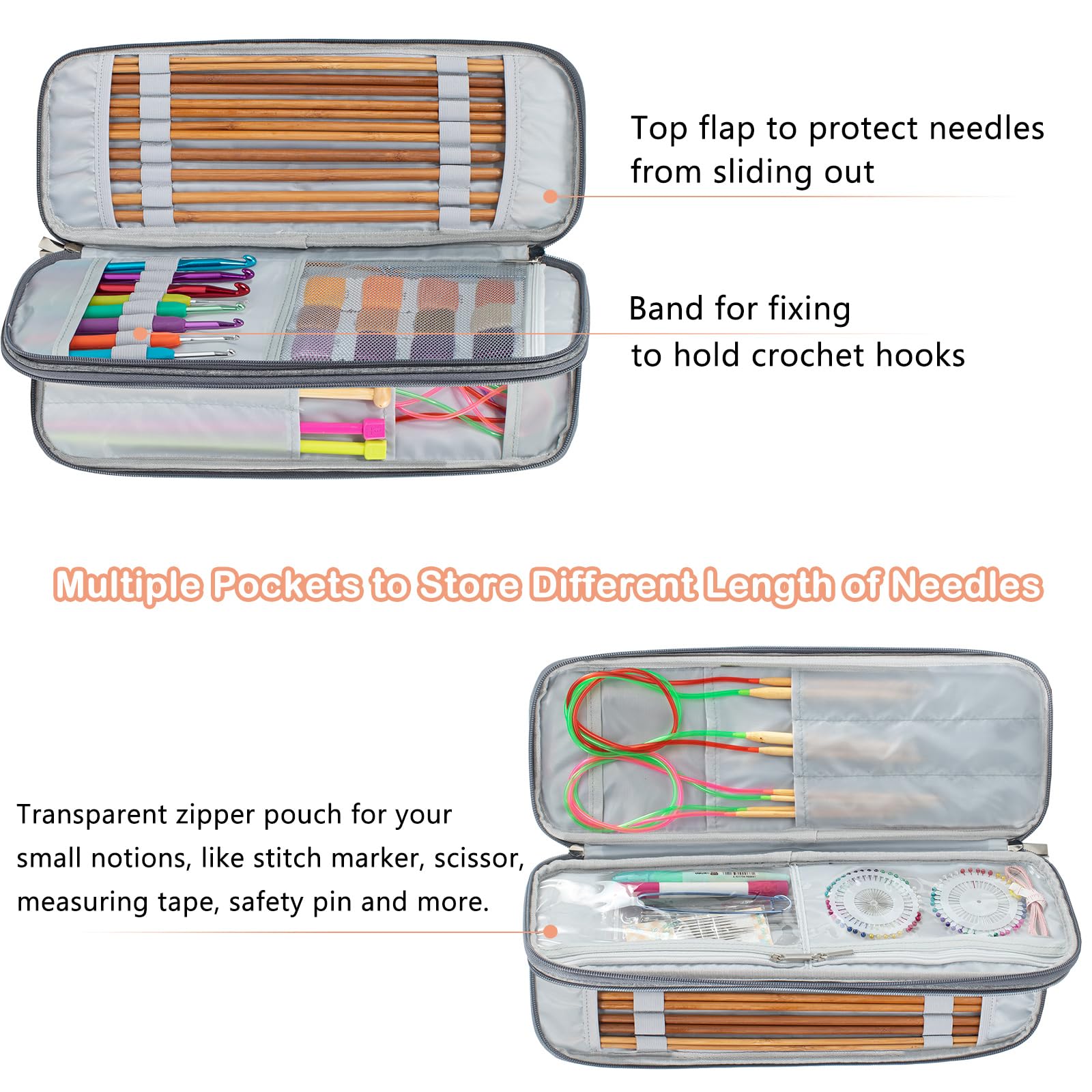 MYBAGZING Knitting Needles and Crochet Hook Organizer Case (Up to 14 Inches) for Knitting Accessories - Empty Case