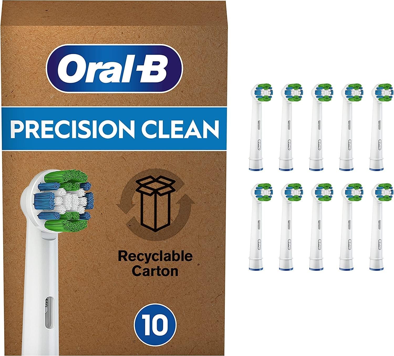 Oral-B Precision Clean Electric Toothbrush Head with CleanMaximiser Technology, Excess Plaque Remover, Pack of 10 Toothbrush Heads, Suitable for Mailbox, White