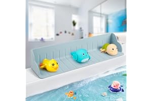 ANNANA 2Pack Bathtub Splash Guard for Tub, Silicone Bathtub Caddy Tray with Play Shelf, Kids Bath Tub Shelf and Organizer for Baby Bath Toys, Bath Toy Holder, Toddler Bathtub Accessories(Classic Blue)