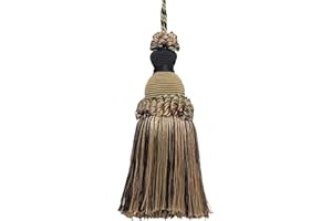 DÉCOPRO Beautiful Hand-Crafted 5" (12.5cm) Key Tassel, 3 1/2" (8.5cm) Loop # IKTJ, Tan Beige Black #4363 (Pure Black, Tan, Light Beige) Sold Individually