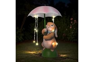 CJSUNYT Solar Garden Decor Rabbit Garden Statue Resin Outdoor Bunny Statue with Umbrella Patio Decor Figurines Lawn Yard Decorations with Light for Mom 4.75 * 5 * 7.5 Inch