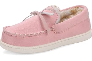 VONMAY Kids Slippers Boys Girls Moccasins House Shoes with Comfy Faux Fur Lining Memory Foam Slipper