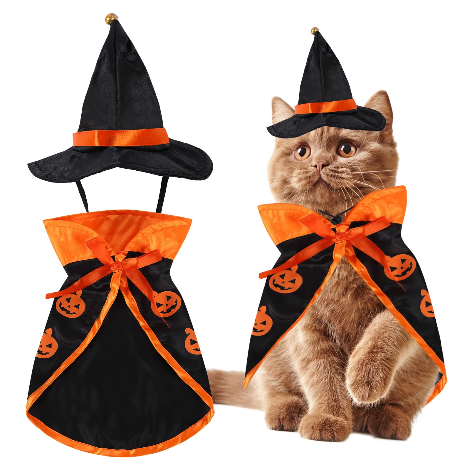 Funny Cat & Dog Halloween Cloak & Hat Set - Wizard Cape & Hat for Small Pets