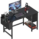 Lufeiya Computer Desk with Fabric Drawers, 40 Inch Reversible Gaming Desk for Small Space Home Office, Modern Simple Study Writing Table PC Desks for Bedroom, Black