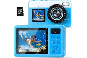 TONFARB 4K Waterproof Camera,Underwater Digital Camera,10FT Floating Camera for Snorkeling,Surfing,Swimming and Kayaking,Dual-Screen Selfie,Autofocus,18X Zoom,Fill Light,32GB Card,Type-C Rechargeable,Blue