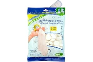 WYSI 100 Expandable Wipes, 22x22cm, Hypoallergenic, Super Soft, Biodegradable, Just Add Water - Bag of 100 with Refillable Tu