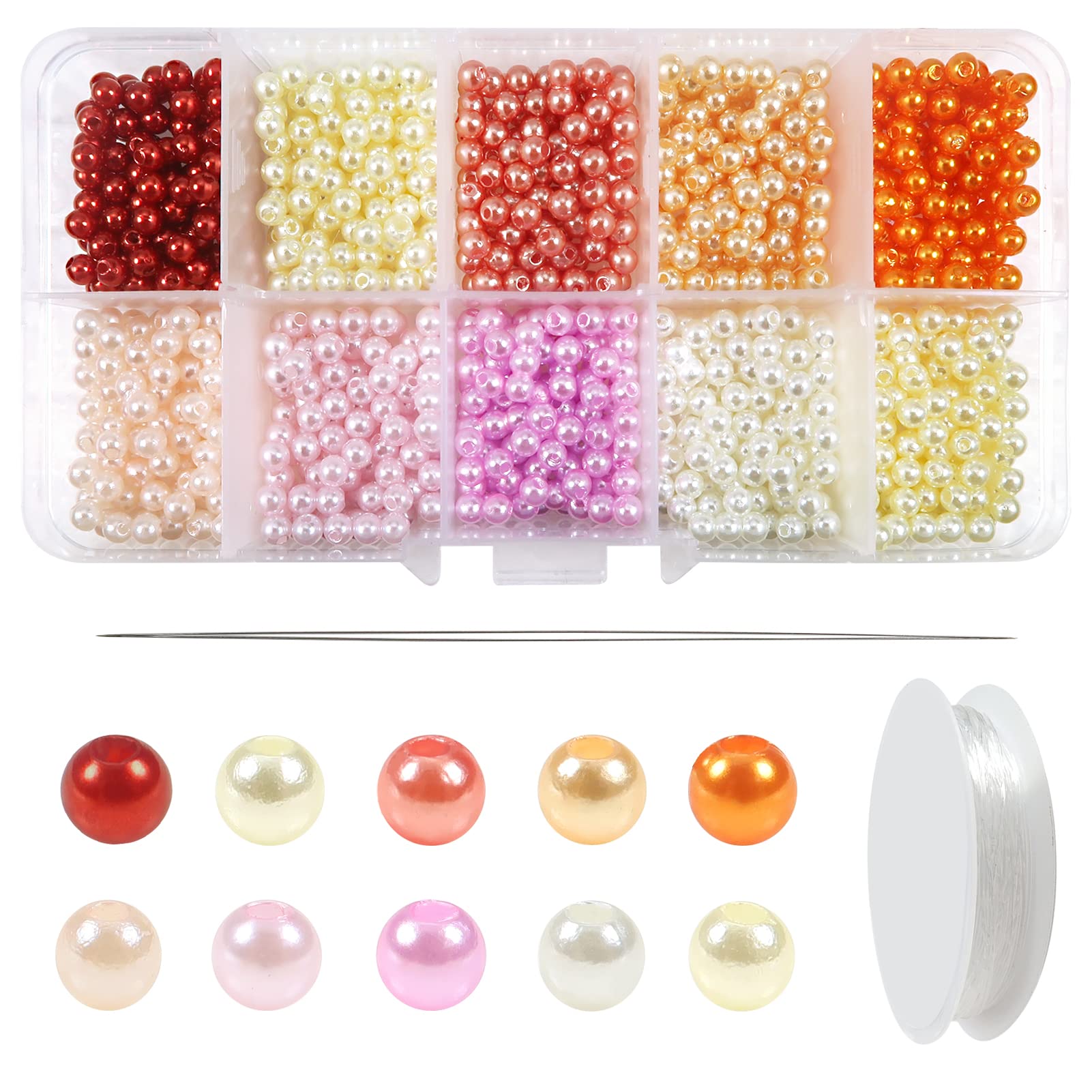 TOAOB 1000pcs Pearl Beads for Jewelry Making 10 Color 4mm Sew on ABS Resin Round Pearl Beads Imitation Dyed Faux Spacer for DIY Crafts Bracelets Necklaces Earrings Decoration
