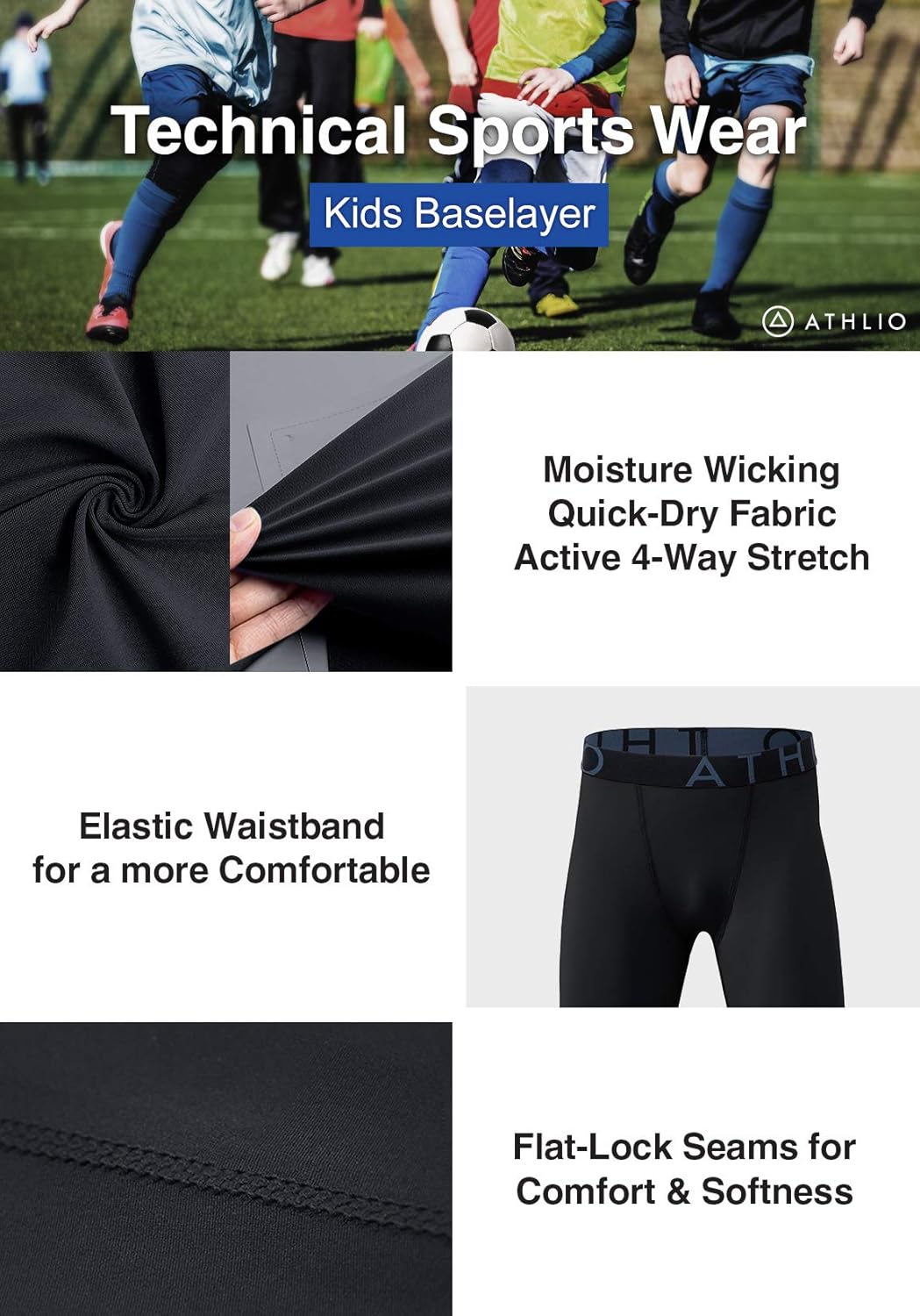 ATHLIO 1 or 2 Pack Boy's UPF 50+ Compression Pants Baselayer, Cool Dry Active Running Tights, 4-Way Stretch Workout Leggings: Clothing
