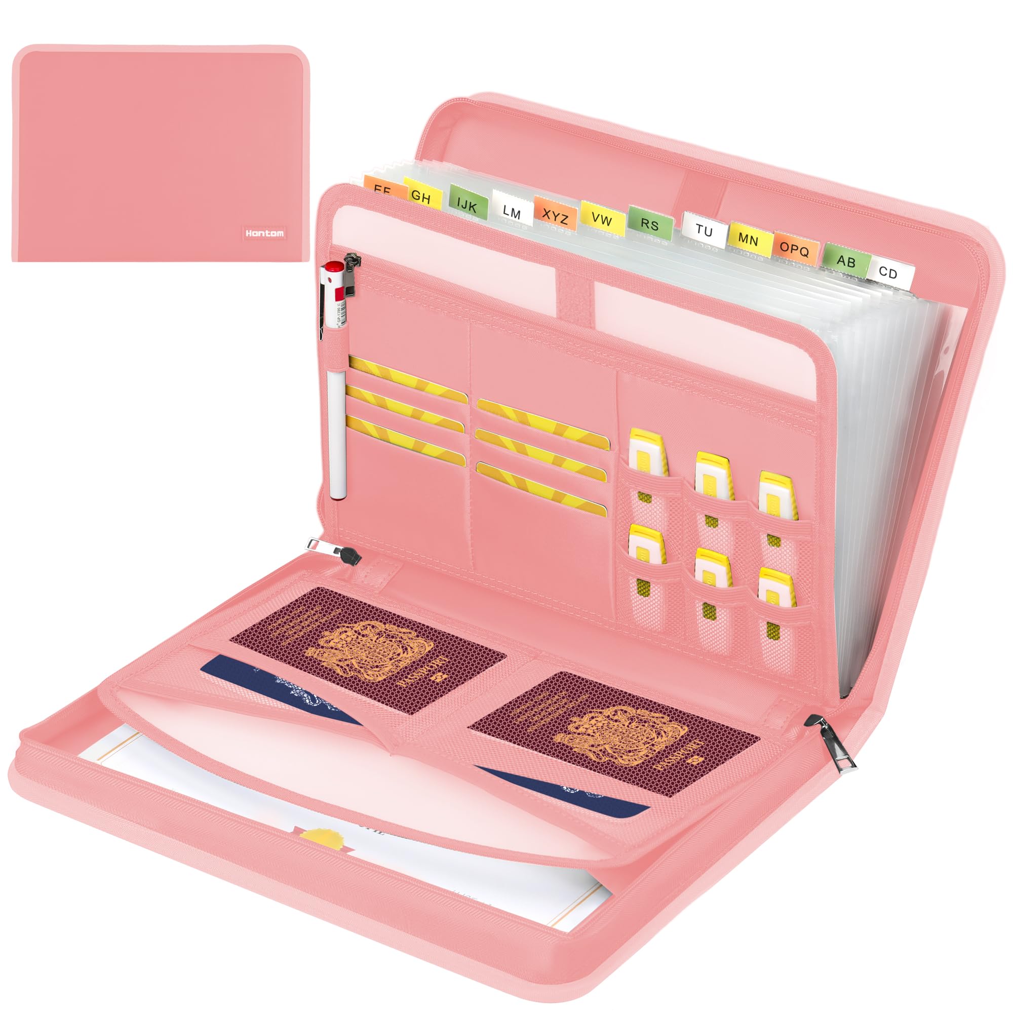 Accordion File Organizer,13 Pockets Fireproof Expanding File Folder with Multi Pockets,Portable Business Fire Safe Storage Document Organizer Folder with Zipper for Documents and File,Pink Image