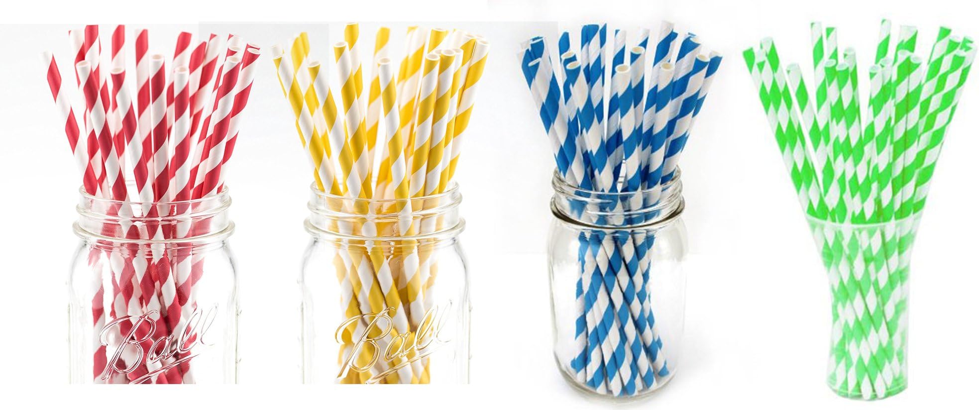 Straw: Striped 100 retro paper straws in 4 colours, food safe (paper straws).
