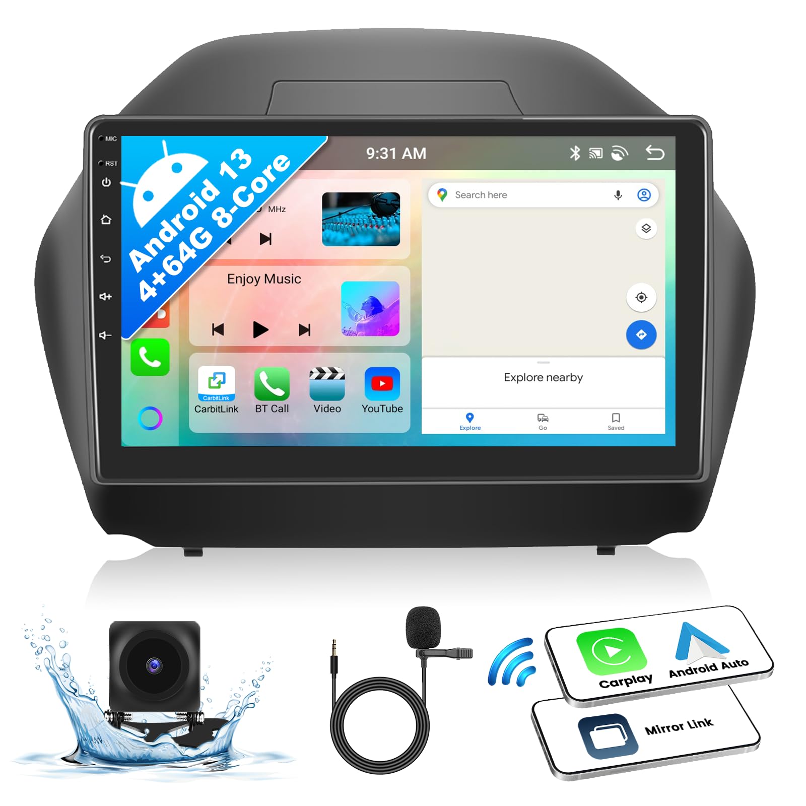 Photo 1 of GOHHDL 4+64G/8-Core Android 13 Car Stereo for Hyundai Tucson IX35 2010-2015 Wireless CarPlay Android Auto, 10.1'' IPS Touchscreen with WiFi GPS Mirror Link Bluetooth FM RDS DSP 32EQ SWC Backup Camera