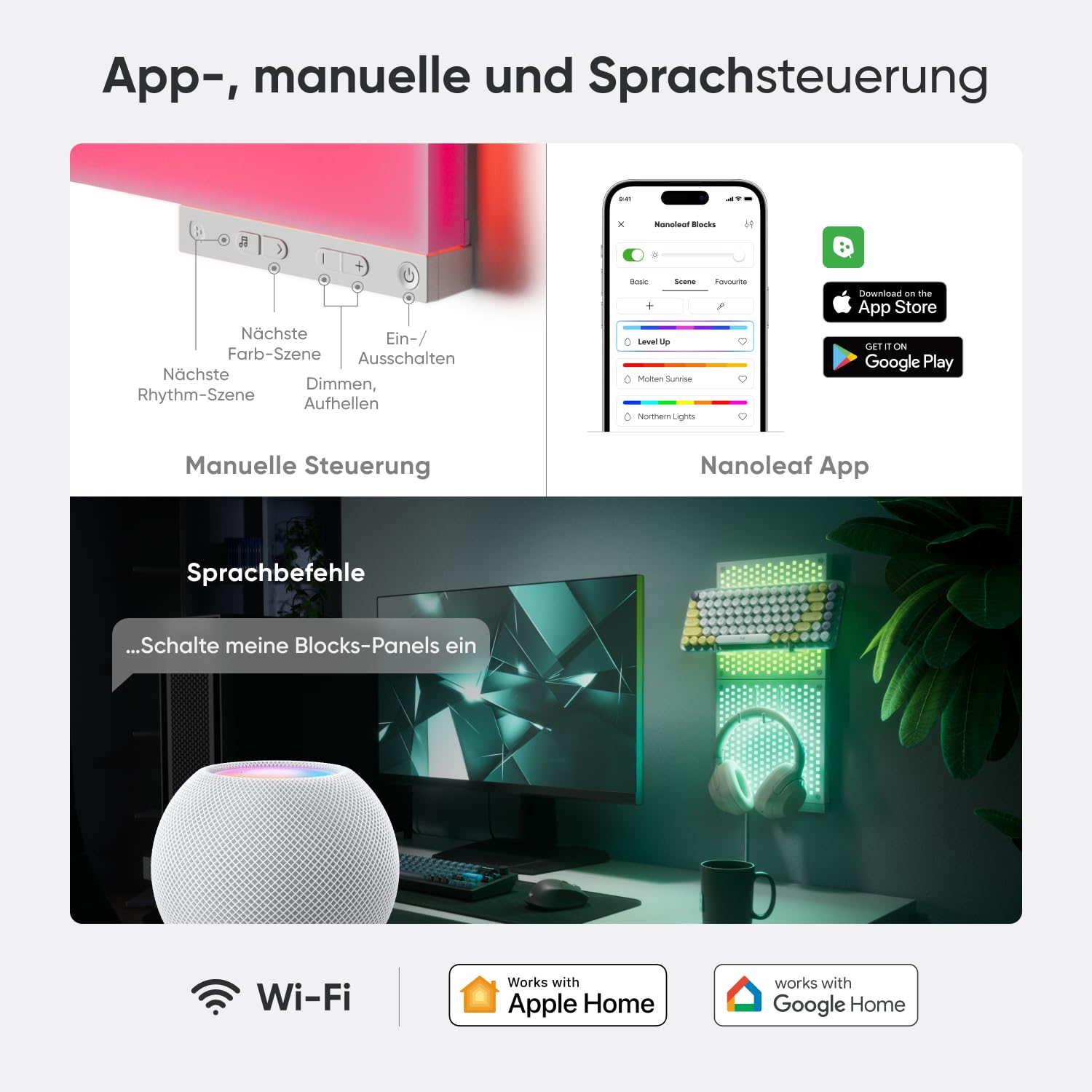 Nanoleaf Blocks Starter Kit | 10 Quadrate RGBW Wandlampen diffus Beleuchtung, Musik & Bildschirm Sync, WLAN App- & Sprachsteuerung (kompatibel mit Alexa, Apple & Google Home), Deko & Gaming 5