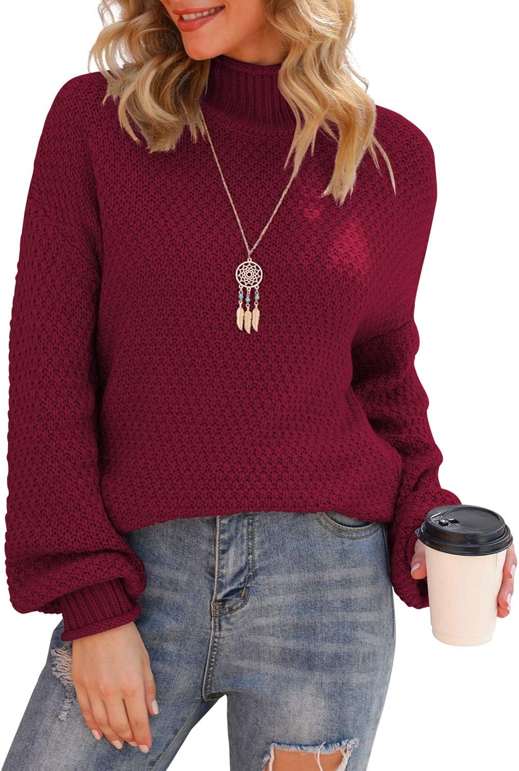 Jouica Womens Turtleneck Oversized Sweaters Batwing Long Sleeve Pullover Loose Chunky Knit Jumper at  Women’s Clothing store