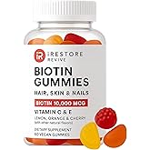 iRestore Biotin Gummies 10,000 mcg - 3 Natural Fruit Flavors, Hair Vitamins Multi Supplement for Hair Skin and Nails for Women & Men, 60 Vegan Gummies, 30 Day Supply