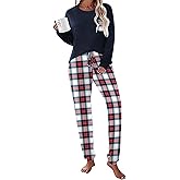 Ekouaer Womens Pajamas Set Long Sleeve Christmas PJ Sets Soft Lounge Set for Women Sleepwear Joggers with Pockets