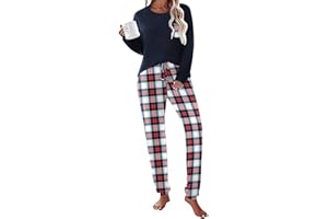 Ekouaer Womens Pajamas Set Long Sleeve Christmas PJ Sets Soft Lounge Set for Women Sleepwear Joggers with Pockets