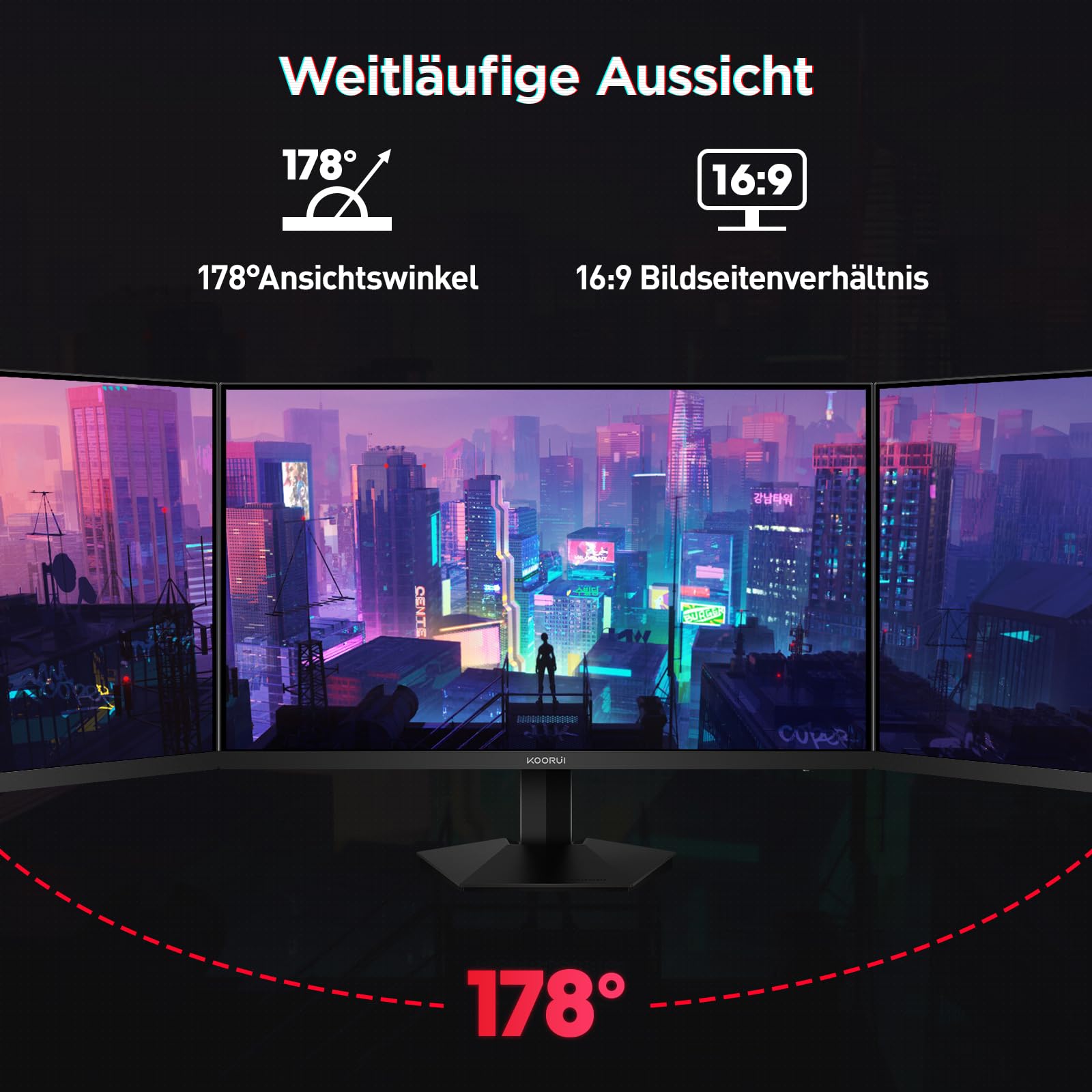 KOORUI G2421V 24 Zoll Gaming Monitor, 1ms 180Hz Fast IPS QHD 2560x1440 PC Bildschirm, HDR400 Adaptive Sync HDMI2.0/DP1.4 VESA 75x75mm 5