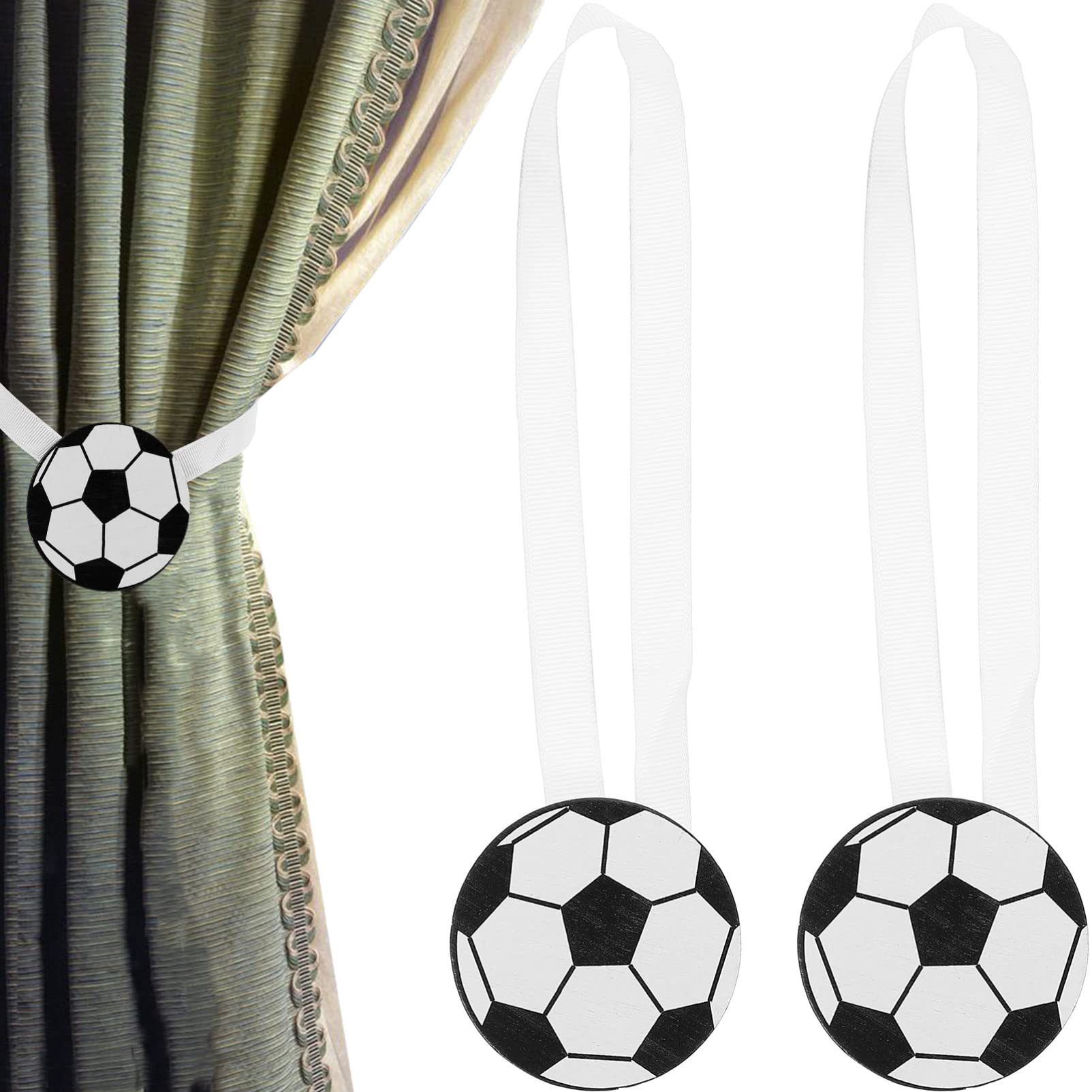 DECHOUS Football Curtain Tiebacks Decorative Rope Curtain Holdback Soccer Curtain Holdback Boy Girl Room Drapery Tie Backs Drapery Holdback For Nursery Room 2pcs