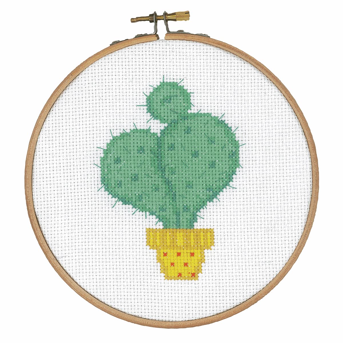 Vervaco Counted Cross Stitch Kit with Embroidery Ring: Cactus I, Cotton, NA, 14.5 x 14.5cm / 5.8" x 5.8"