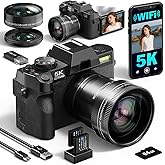 5K&64MP Digital Cameras for Photography&Video, Vlogging Camera for YouTube, Compact Camera with 64GB TF Card, WiFi,and Wide-Angle & Macro Len, AUTOFOCUS 16X Zoom for Entry-Level User, Beginners(Black)