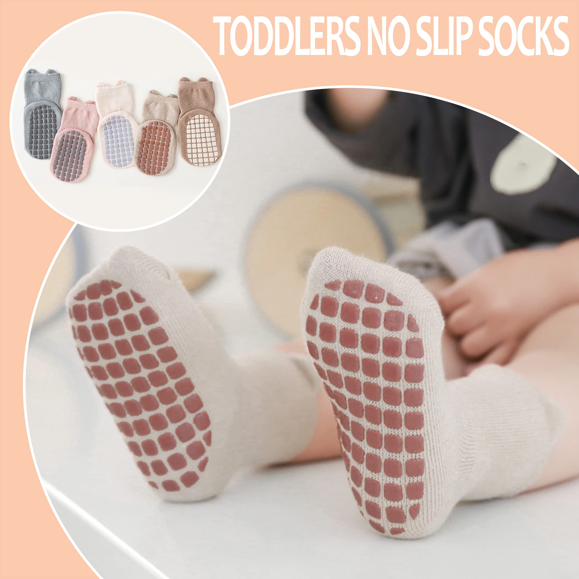 TRUEHAN 5 Pairs Toddler Non Slip Socks with Grips Baby Socks for Kids Girls Boys