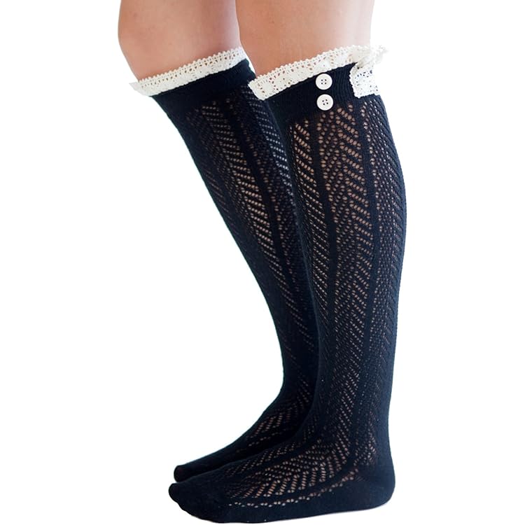 thumbnail image 2 of Memoi Girls Over The Knee Flat Knit Cotton Blend Uniform Socks Navy 11 2 of 10