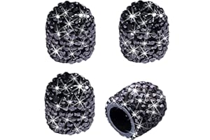 DBLOSP Valve Stem Caps, 4 Pack Handmade Black Crystal Rhinestone Universal Car Tire Valve Caps Chrome,Attractive Dustproof Bling Car Accessories - Black Diamond
