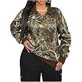 Verdusa Women's Vintage Camo Quarter Zip Pullover Hip Hop Streetwear Collared Sweatshirt