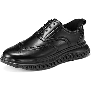 HEEZ Men's Dress Sneakers, Casual Dress Shoes for Men Comfortable, Wingtip Oxford for Business Office