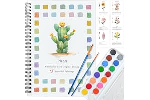 SLWBZ Watercolor Workbooks Coloring Book, Beginner Friendly Painting Kit, Easy Exquisite with Detailed Steps, Creative Exploration Watercolor Book with Paint Set for Adults Teens (Plants, with Paint)